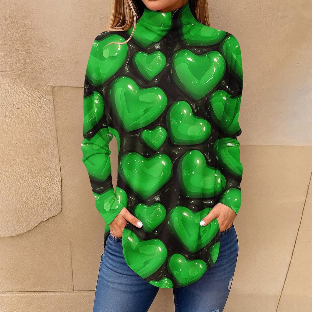 Tee Shirts For Women Fall Casual Long Sleeve Shirts Sweatshirt Vintage Printed High Neck Top Pullover