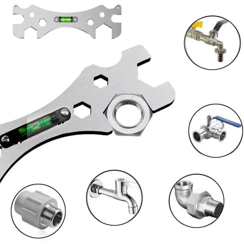 Multifunctional Stainless Steel Bathroom Wrench Tool Shower Installation Hexagonal Level Faucet Angle Ruler Distance Measuring