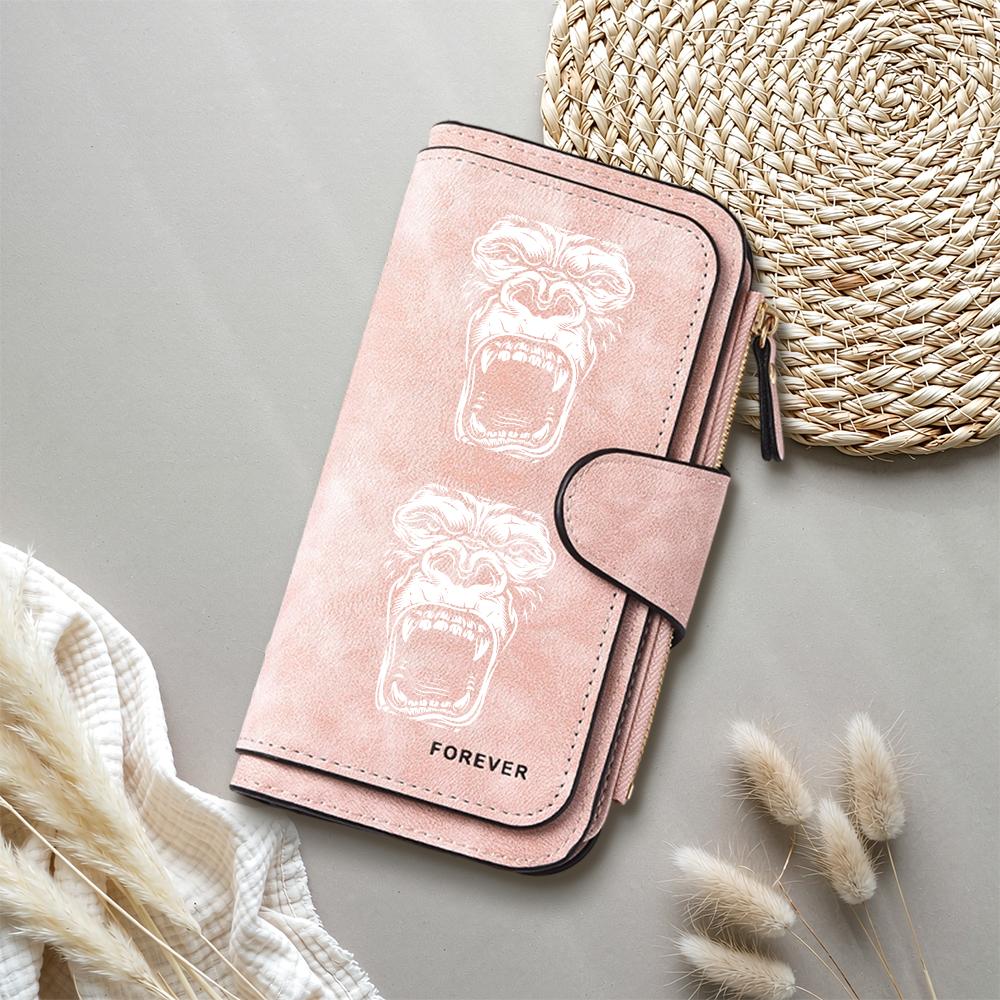 Gorilla Pattern Long Wallet Forever Design PU Leather Large Capacity Multi Card Slot Fashion Purse