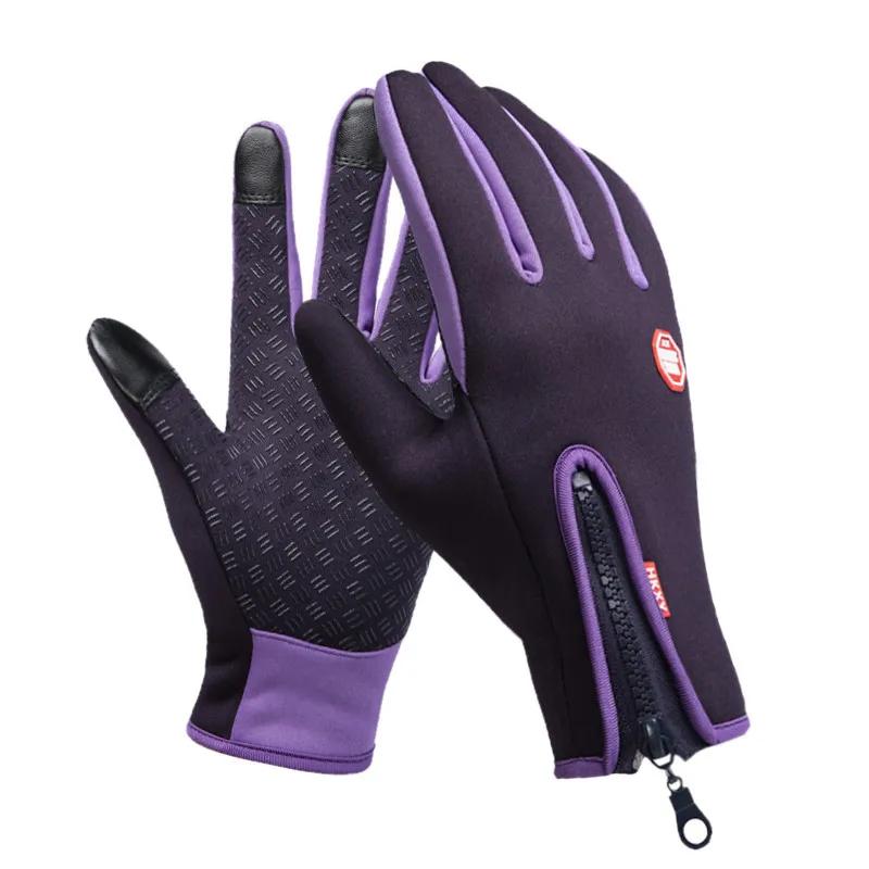 

Перчатки с молнией, нескользящие, с полными пальцами, сенсорные, термо, зимние, теплые, для улицы, для велоспорта, для вождения, для мотоцикла, ветрозащитные S лавандовый