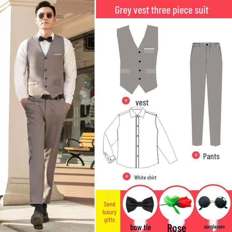 Westlicher Trauzeugen-Westenanzug: Dreiteiliges Set mit Hemd und Anzug, perfekt für Herbst-/Winterhochzeiten.