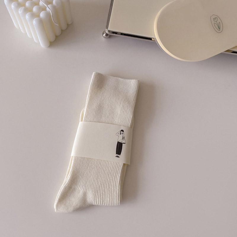 Women's Socks White Breathable Casual Japanese Style Crew White Socks Simple Basic High Quality Ladies Plain Socks Striped Girl