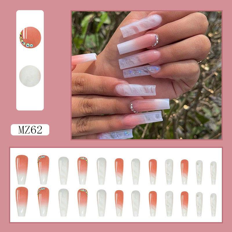 

White Gradient Rhinestone Press-On Nails with Removable Stickers - No Filing Needed Glue Style