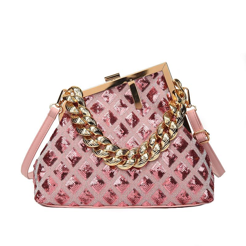 The new bag 2025 European and American fashion diamond small fragrant shoulder bag ins retro texture sequined messenger bag women