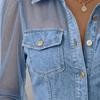 Dame Skjorte Gjennomsiktig Mesh Lappeteppe Kald Skulder Langermet Denim Topper Krage Knapper Stolpe Skjorte Country Konsert Klær