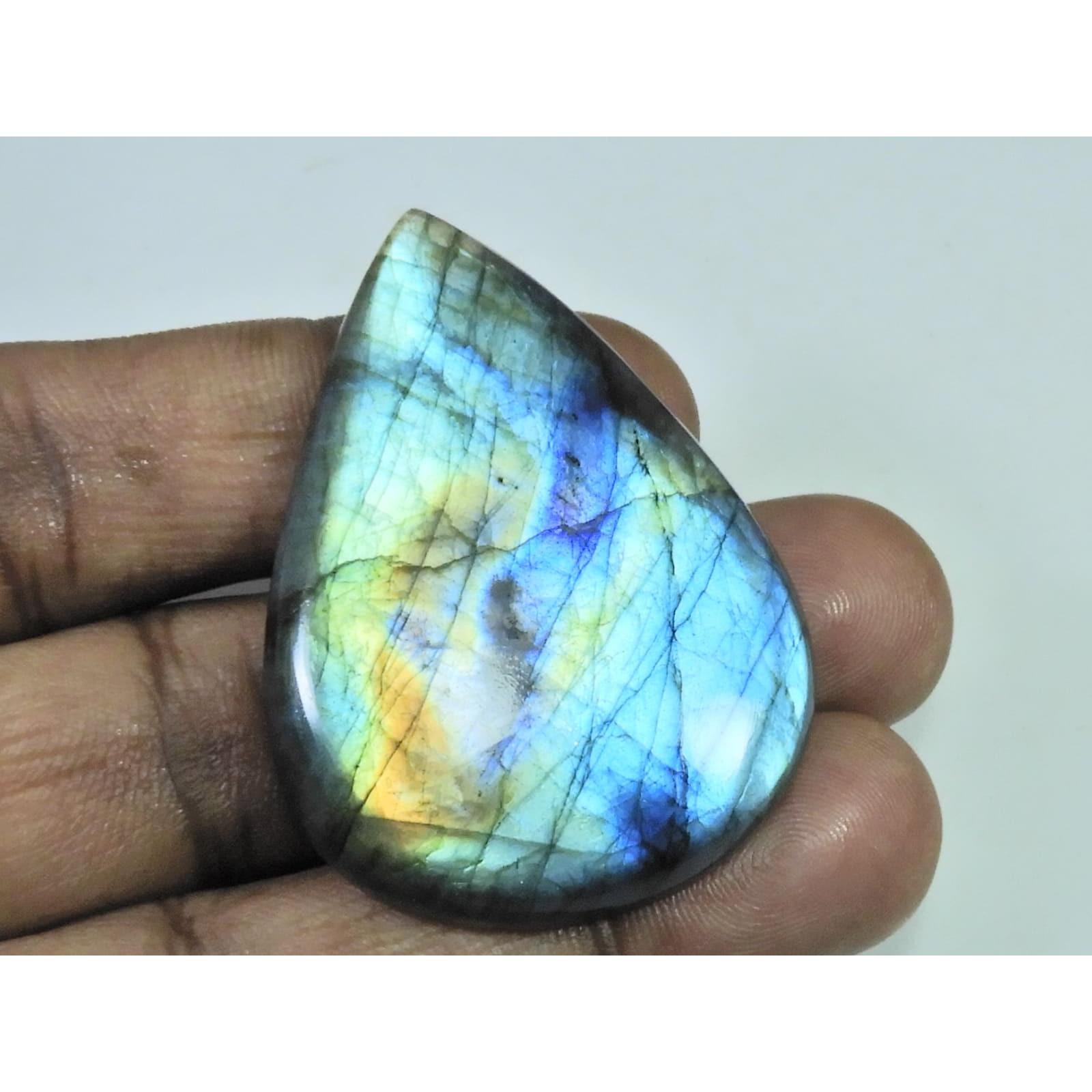 100Cts.Natural Labradorite Multi Fire Pear Cabochon Loose Gemstone 36X50X6MM D-257