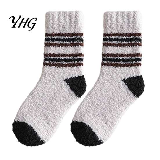 Skiing Thermal Layer Socks Thickened Coral Fleece for Men, Striped Mid-calf Socks, Soft Winter Gift Women Fuzzy Crew Winter, Cold Weather Warm