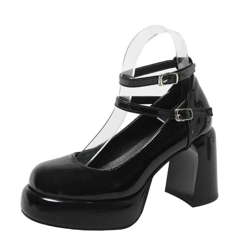 Fashion Fashion Elegant Double Buckle Thick Heel Shoes Platform Round Head Square Heel Women Mary Jane Shoes Ladies Dress Pumps