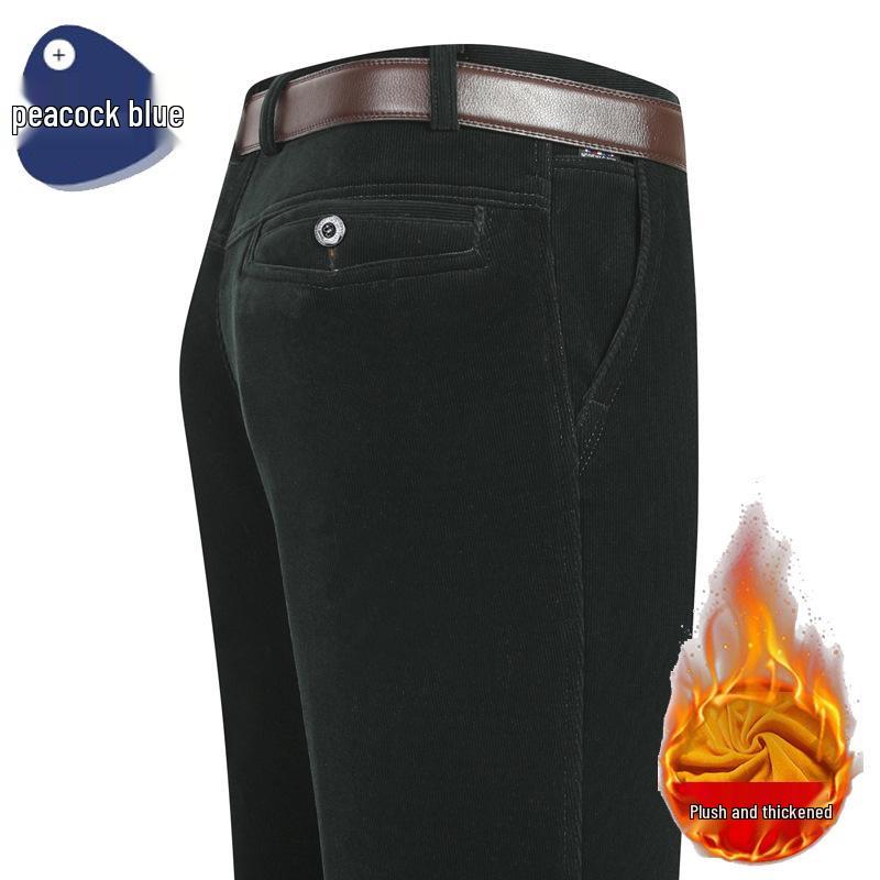 Calças Masculinas de Veludo Cotelê Grosso para Outono/Inverno - Casual Solto para Meia-Idade e Idosos.