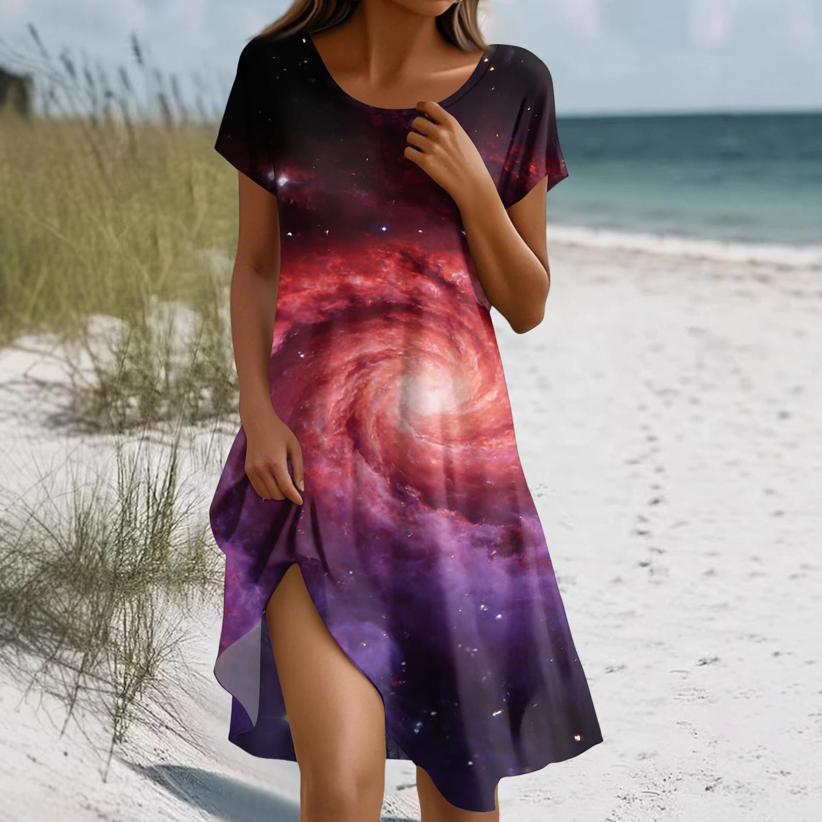 

Women s Fashion Short-Sleeve Bohemian- -Print Dress With Pockets XL фіолетовий