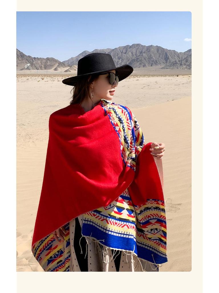 Women's Ethnic Shawl: Northwest Travel Cape, Thick Warm Scarf Cloak