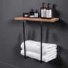 Wall Mounted Towel Holder with Wood Shelf Strong Load-bearing Easy To Install Multi-functional Bathroom Towel Rack Storage Holder