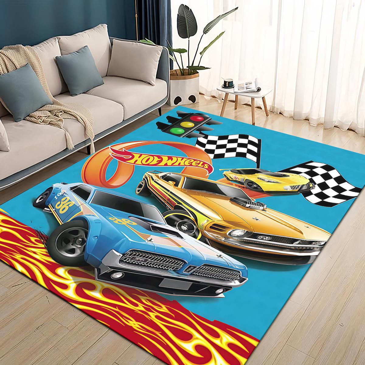3D Heiß W-Räder Monster Rennwagen Teppich, Teppich für Wohnzimmer Kinderzimmer Sofa Fußmatte Dekor, Rutschfeste Bodenmatte 40x60cm(15x23in)