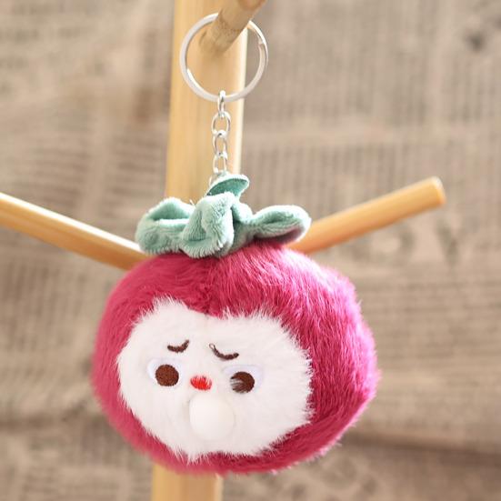 Cute Bubbling Lychee Plush Keychain, Small Stuffed Fruit Mangosteen Pendant for Bag Backpack Purse, Kawaii Key Ring Charm, Gift for Girls Women