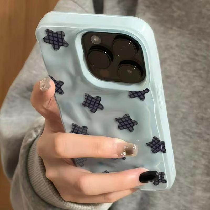 

Cartoon Black Checkered Star Phone Case For iPhone 15 16 e 14 13 12 11 Pro Max Plus Mini X XS XR Funda Coque iPhone 12