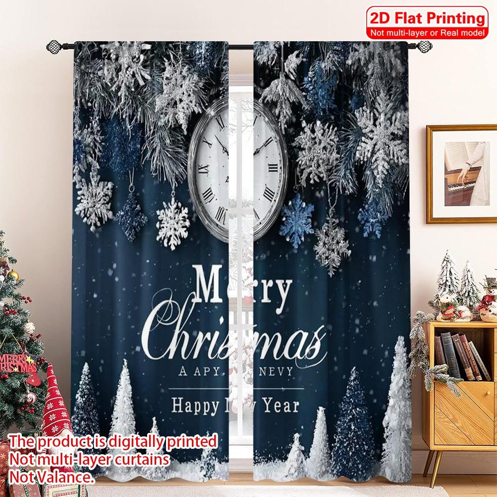 

Flat Printing Christmas Window Curtains Snowflakes Versatile Polyester Without Electricity Festive Curtain Set Of 2 Made Washable W100*H70(CM)-Grommet top&1PCS