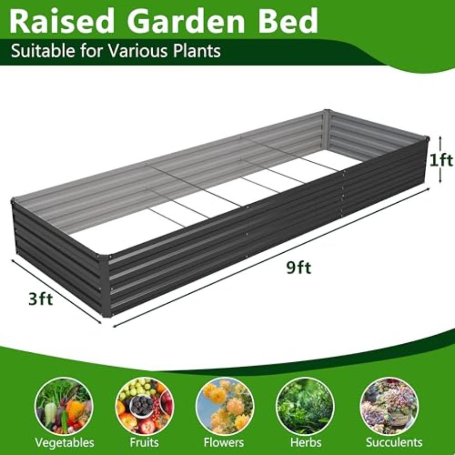 2PCS 9x3x1ft Galvanized Raised Garden Bed Kit Metal Planter Box for Vegetables Flowers Herbs Durable Rust-Resistant Patio Garde
