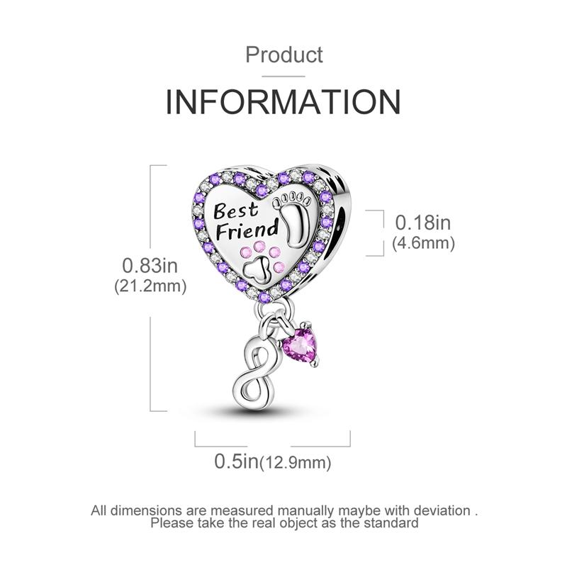 Charms Copper Heart-Shaped Footprint Dog Paw Pendant Fit Charms Plata Original Bracelet Beads Women Jewellery Making