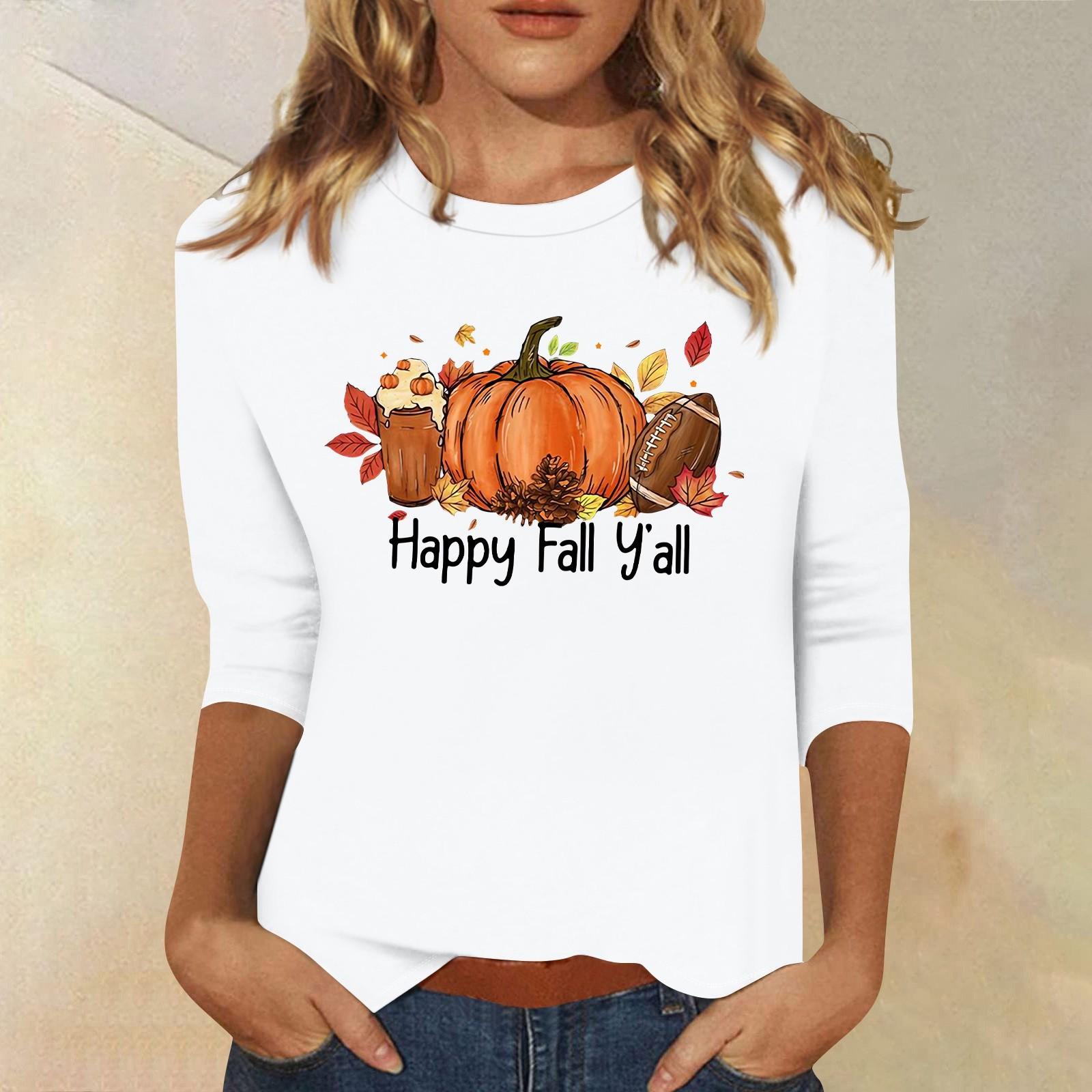 

Топи з рукавами 3/4 для жінок Футболка Повсякденні топи з принтом Футболка з круглим вирізом Пуловер Блуза XL білий