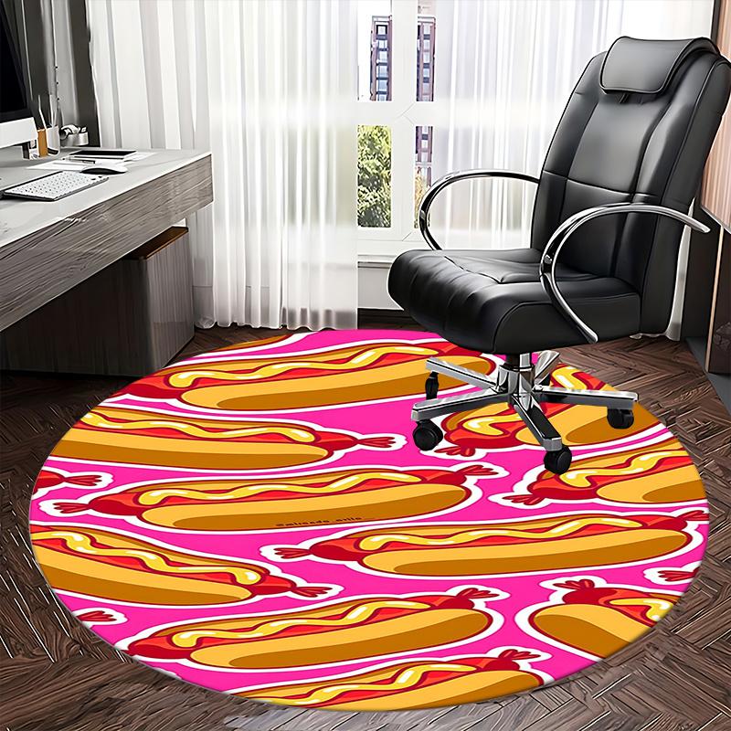 Hot Dog Pattern,Pink Background Chair mat Round Rug Office carpet, Non slip, Suitable for Living Rooms, Bedrooms Decor.1205608a