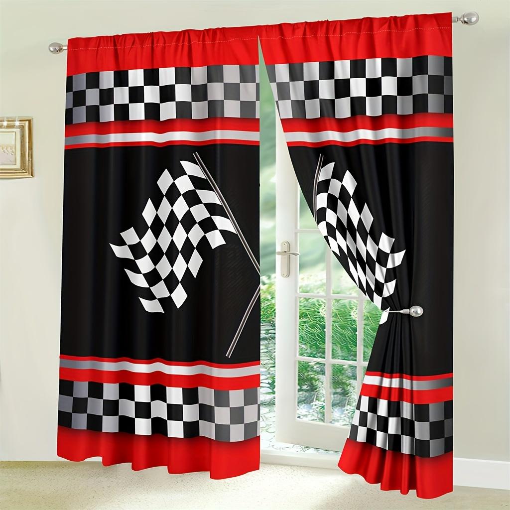 2 ks Závodní vlajkové závěsy Černobílé kostkované Zkřížené Závodní kostkovaná vlajka Kapsa na tyč Okenní dekorace pro výzdobu pokoje.