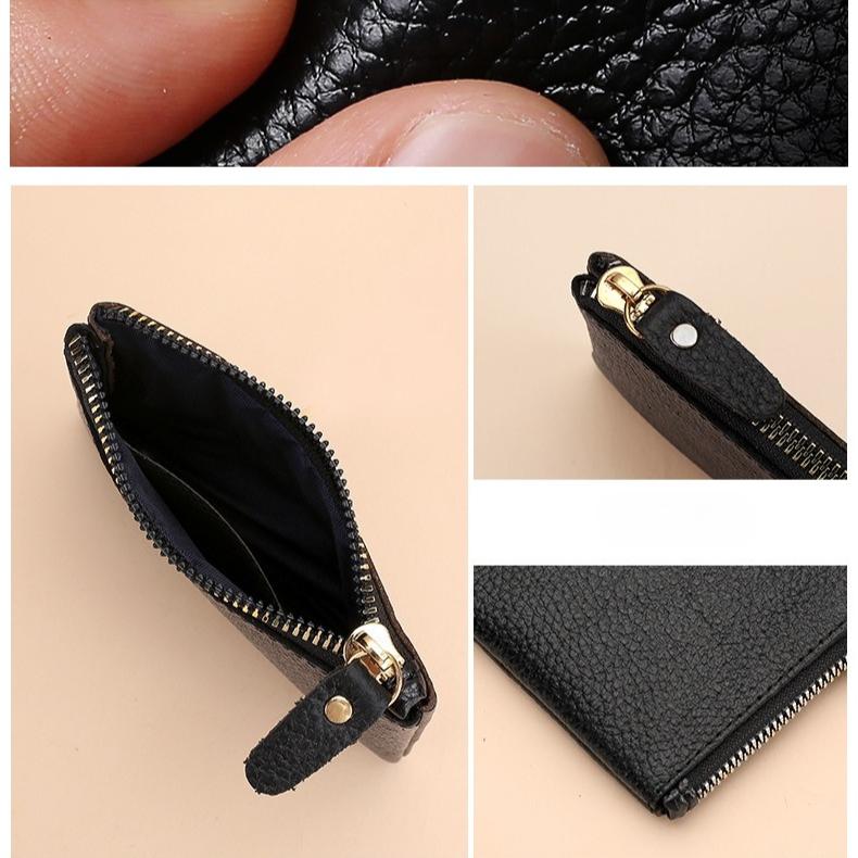 Black Genuine Leather Coins Purse Men Women Mini Zipper Wallets Small Purses Female Purses Casual Card Holder Key Storage Bag