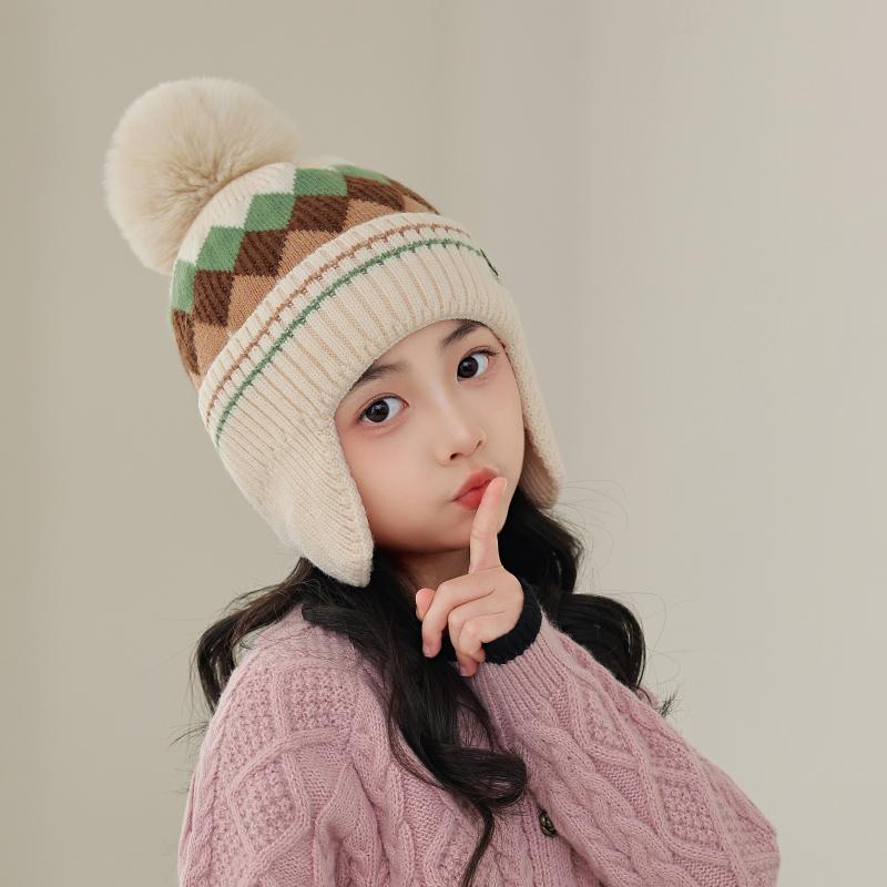 Autumn And Winter Boys And Girls Windproof Earmuffs Baby Knitted Thick Wool Hat Children'S Warm Hat