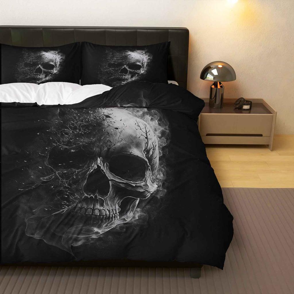 Duvet Cover Set Halloween Smoke Dark Horror Theme Halloween Bedding Set Perfect for Bedroom Living Room Photography Decoration.