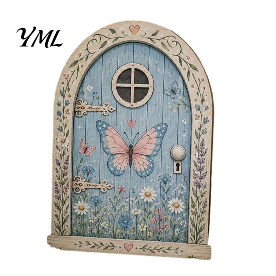 Small Fairy House Accessories Mini Wooden Door, 2D Flat Miniature Garden Rustic Nordic Style Decor Gate for DIY Craft, Dollhouse Accessory,