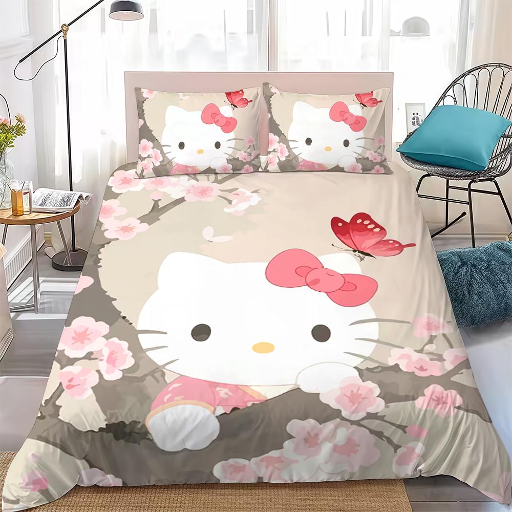 

H-Hello K-Kitty Duvet Cover Set Home Style Bedding Soft Laundry Cotton Bed 3 Piece Set Student Dormitory Gift 135x200cm