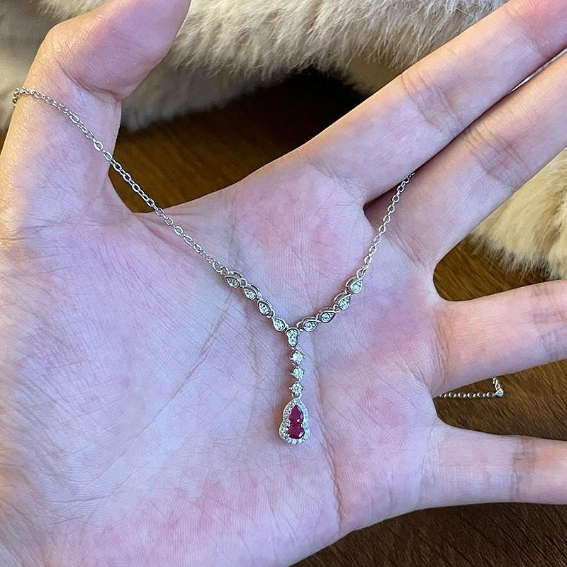 silver  full diamond creative ruby gourd necklace for women New in light luxury fashion collar chain wedding fine