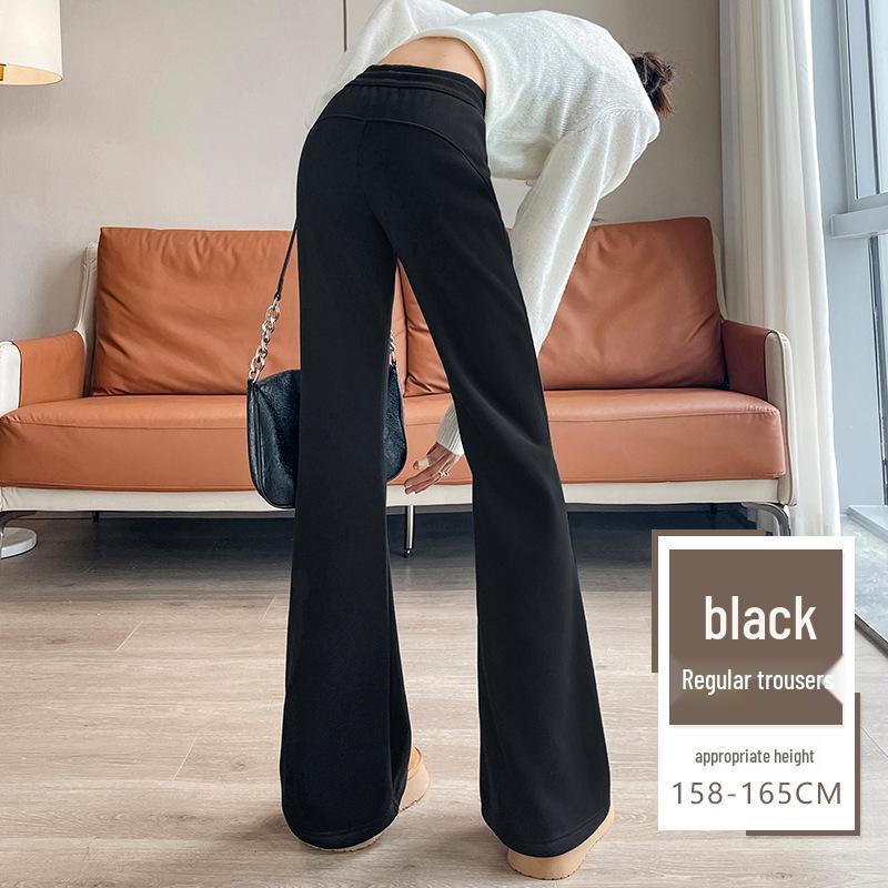 Women's Fleece-Lined Flared Knitted Wide-Leg Sweatpants, Thickened for Casual Winter Sports - Autumn/Winter 2024 Collection