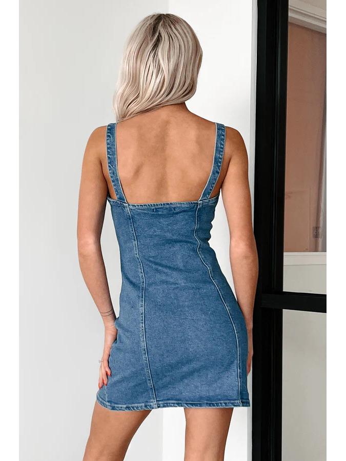 2024 European & American Women's Summer Sweet-Spicy Cardigan Style Retro Denim Suspender Dress