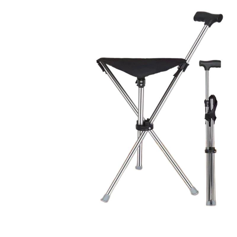 Portable Foldable Non-slip Stainless Steel Walking Stick with Seat