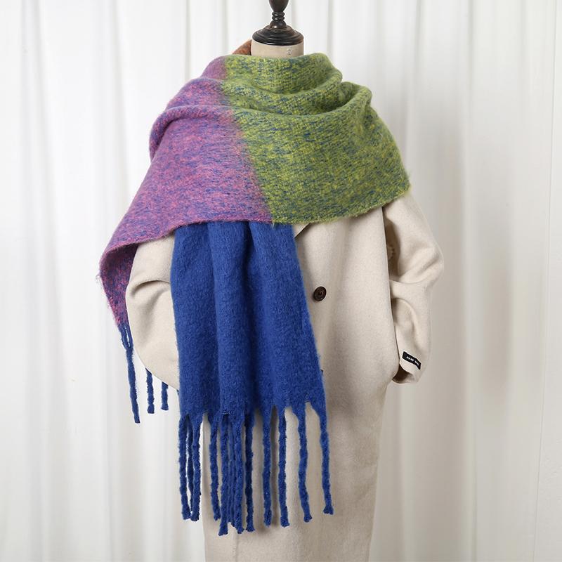 Fashion Winter Plaid Scarf Women'S Warm Shawl Cashmere Thick Neck Hijab Wraps Pashmina Floral Tassls