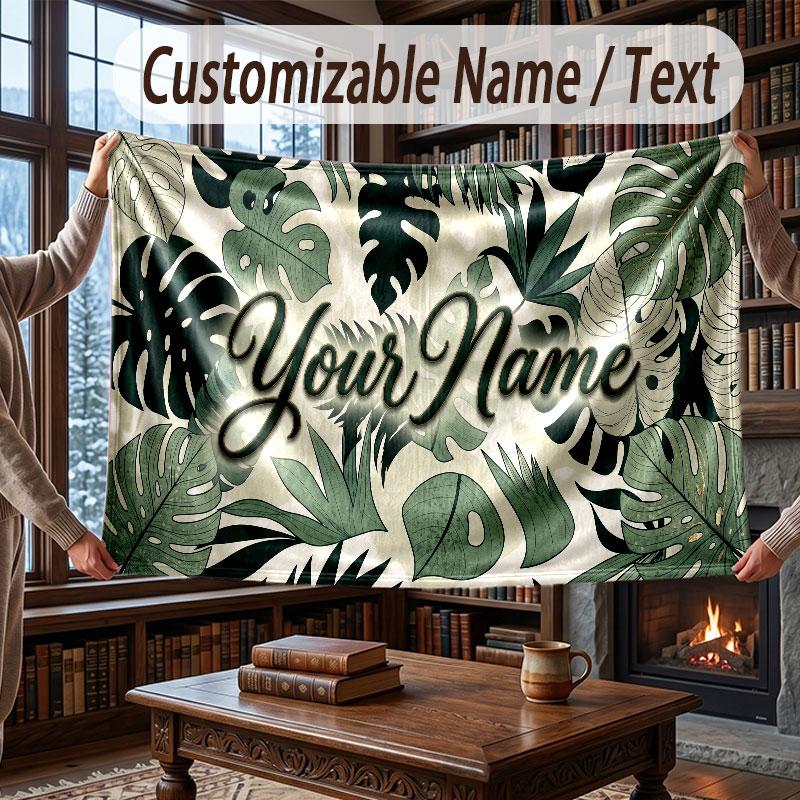 Nature Library Travel Theme Throw Blanket Custom Name Text Personalized Blanket Soft Cozy Blanket for Home Sofa Bed
