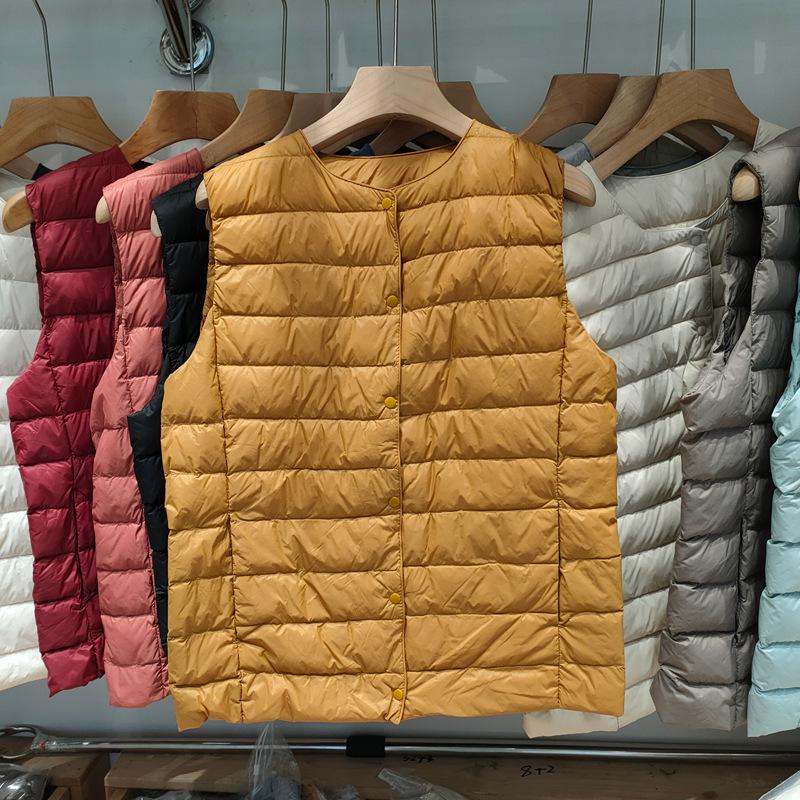 Women's 2025 Lightweight Collarless Down Vest - Short, Versatile, Fashionable Korean Style.