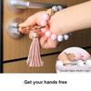 UpUDo Keychain Bracelet Wristlet, Silicone Beaded Key Ring Bracelet with Card Wallet, Elastic Key Ring Bangle for Women, Rose Gold, Large
