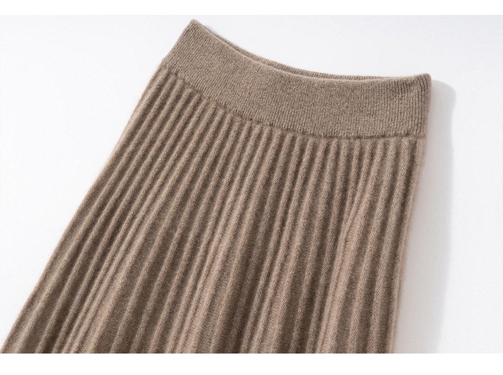 Women's 100% Pure Cashmere High Waist Long Skirt - Solid Color, Elastic Drape, Plush for Autumn/Winter