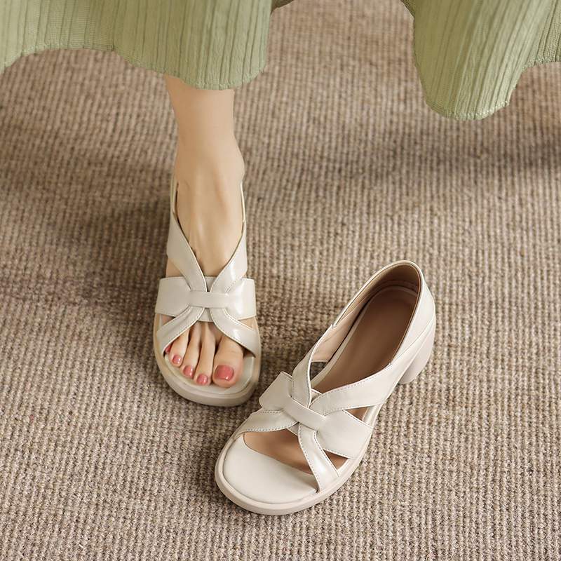 Krazing Pot Mikrofaser Mode Dicke Mittlere Absätze Peep Toe Schuhe Europäisches Design Sommer Größe 43 Größe 42 Plateau Damen Sandalen