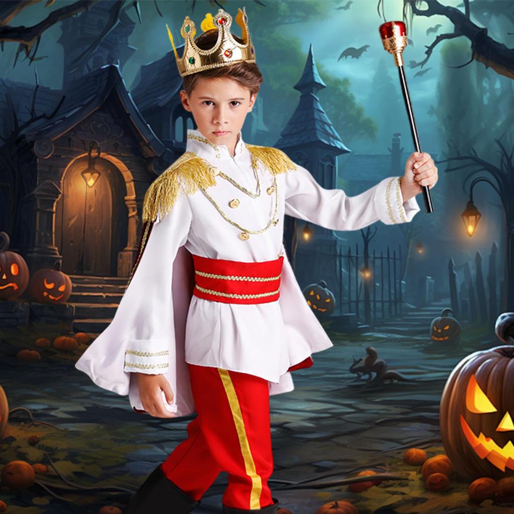 [Formemory] Halloween Costume for Boys - Prince Outfit with Wand, Cape, and Crown - Perfect for Parties, Stage Performances, School Festivals,