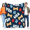 Patriotic USA Dog Bone Paw Print Flannel Fleece Blanket Soft Cozy Warm Lightweight Throw for Sofa Bed Pet Lovers Gift