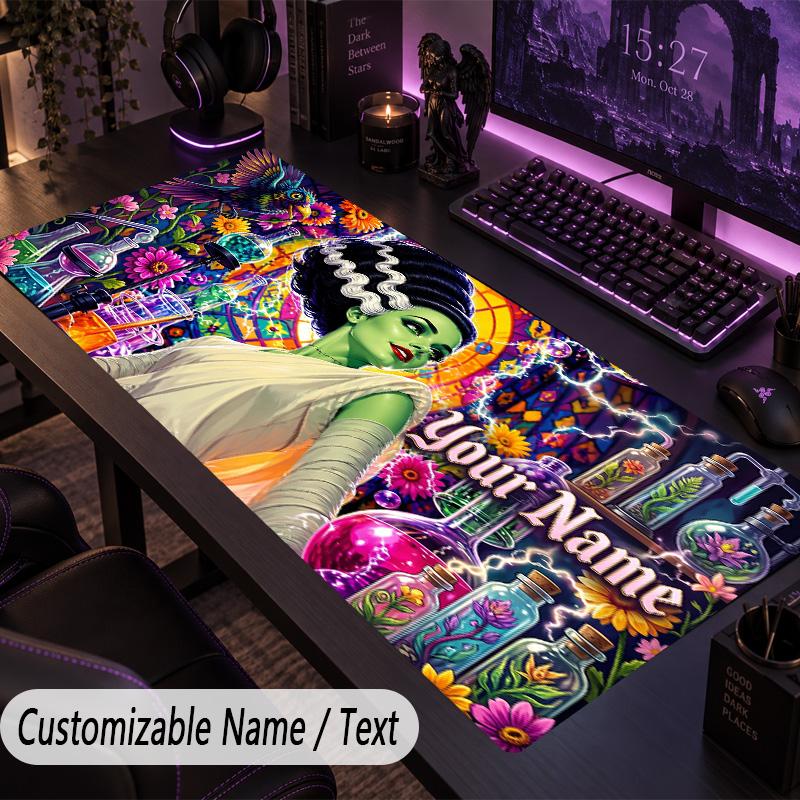 Custom Text Big Mousepad, Extended Desk Pad For Laptop Work GameBride of Frankenstein