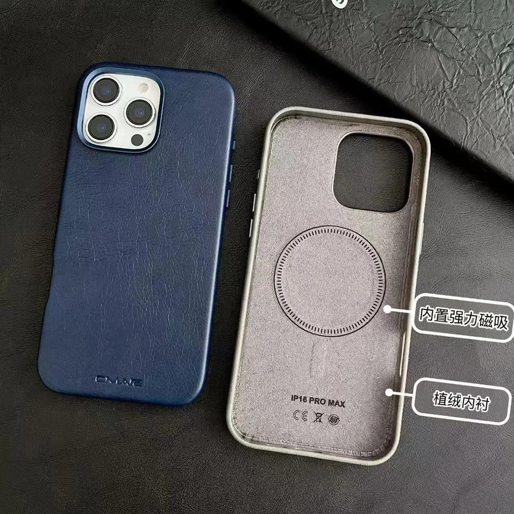 Luxury Business Leather For Magsafe Magnetic Phone Case For IPhone17 16 15 14 ProMax Shockproof Metal Lens Frame Protector Cover
