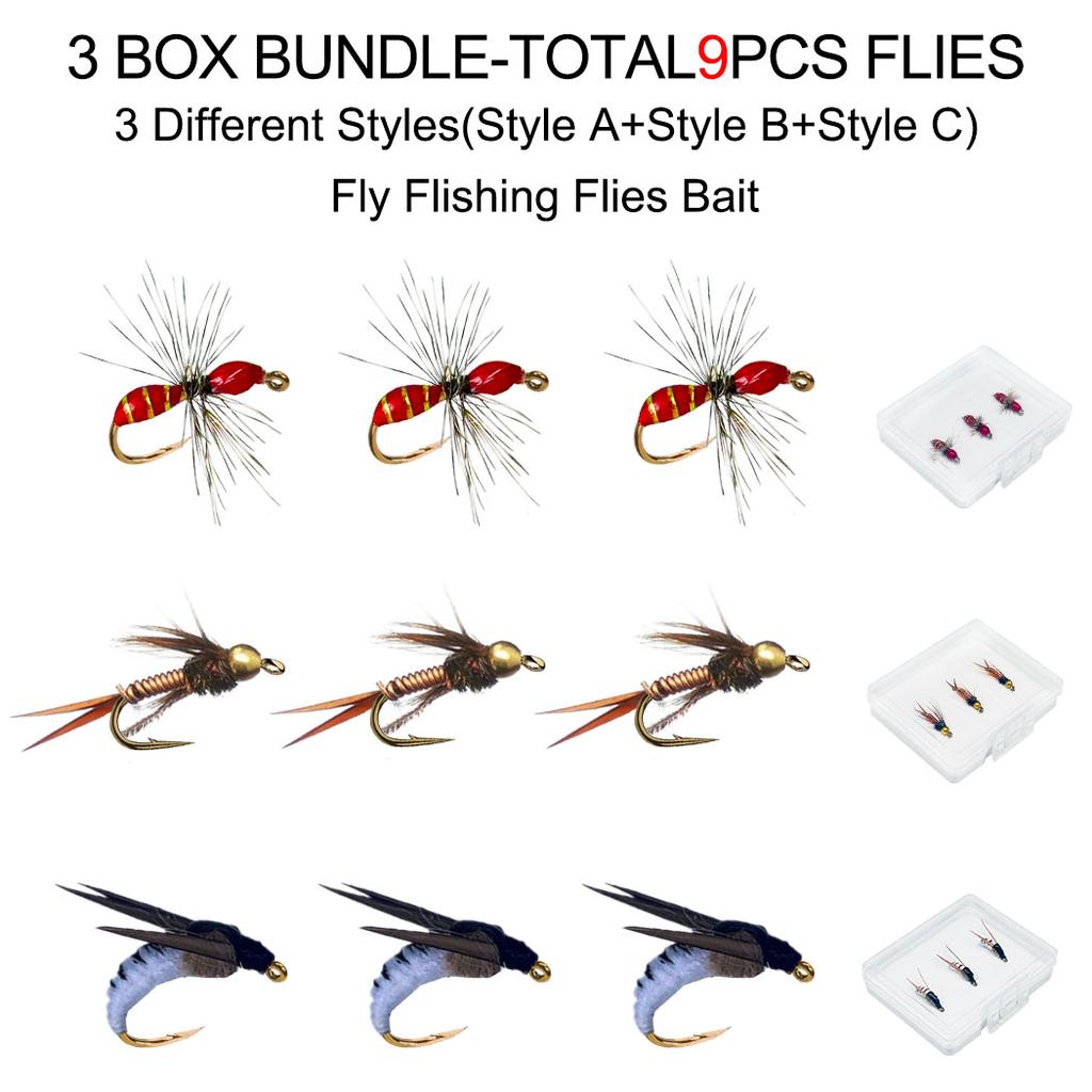 Fly Fishing Bait-3Box Bundle(Total 9Pcs Flies)Fly Fishing Artificial Wet Flies Nymphs Bait for Trout Artificial Fishing Lures