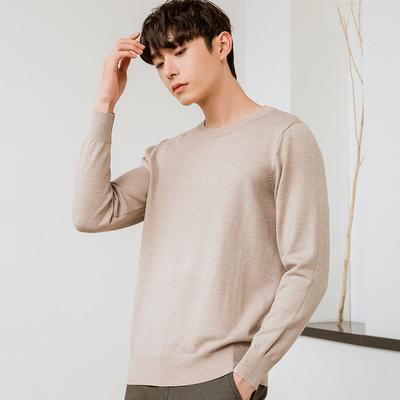 Men's Round Neck Trendy Knitted Fir Autumn and Winter Loose Solid Color Knitted Simple Casual Bottoming Big Yards Sweater