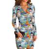 Women's V-neck Casual Print Long-sleeved Fitted Dress