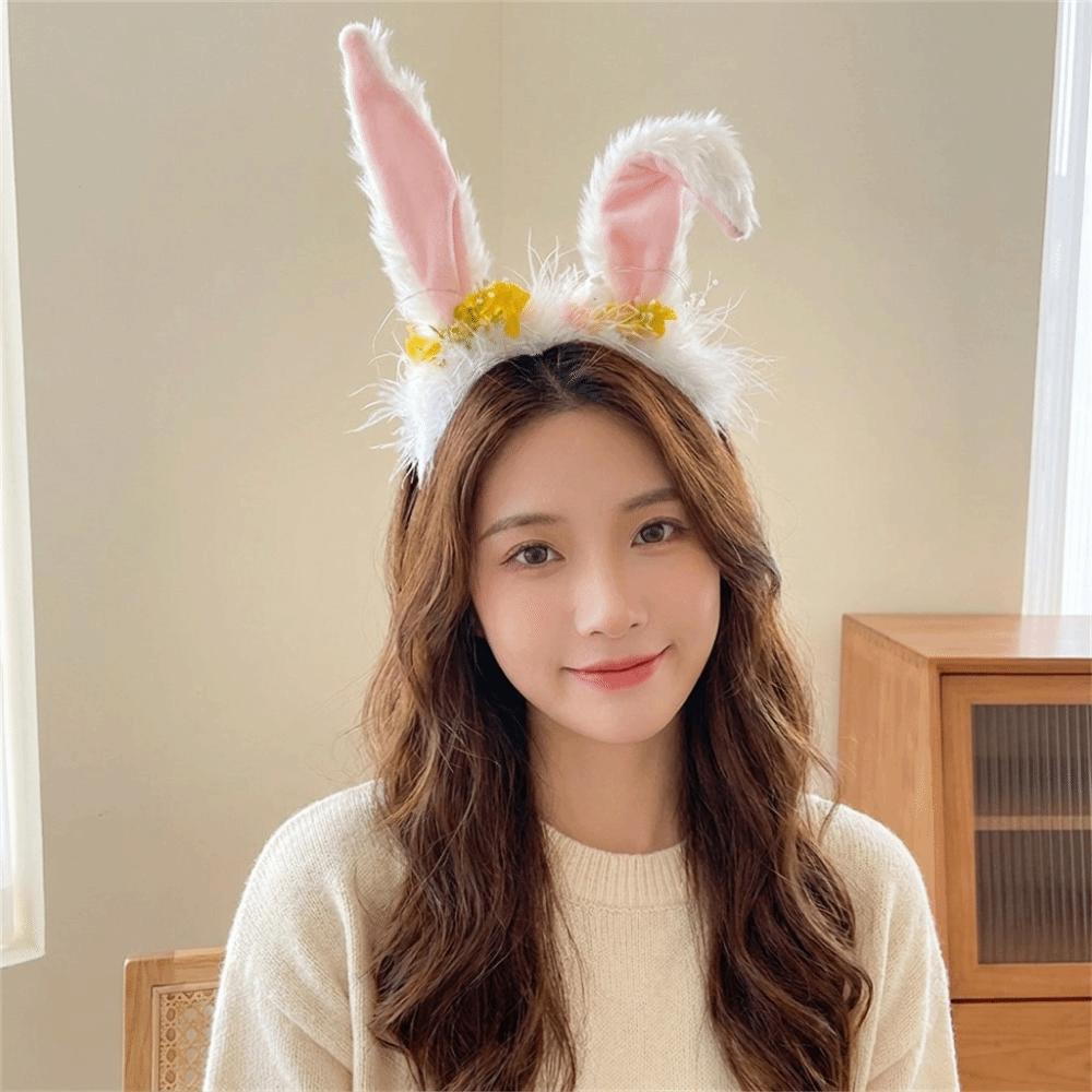 Flower Rabbit Hair Band Plush Rabbit Ear Hair Ornament Cute Mid-Autumn Festival Headband Festival
