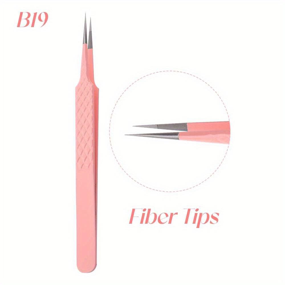 1 Pc Eyelash Tweezers Extension Pink Stainless Steel Superhard Tweezers with Fiber Tips High Precision Anti-Static Tweezers