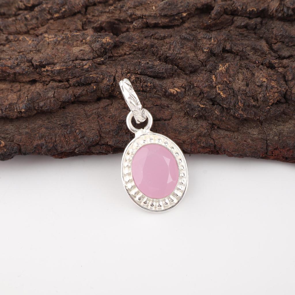 Rose Chalcedony Gemstone Jewelry, 925 Sterling Silver Pendant Jewelry, Handmade Gorgeous Pendant Gift For Women